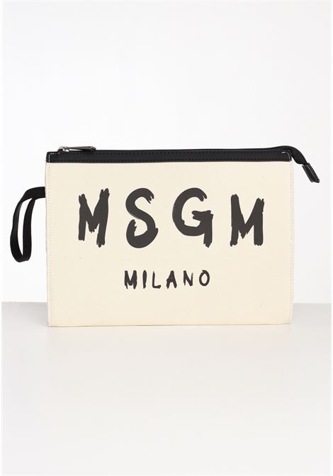 Pochette beige da donna con stampa logo MSGM | Borse | MS029497012-03