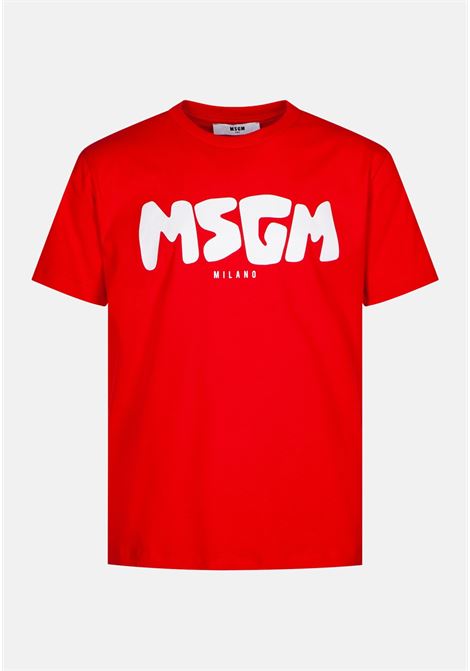 T-shirt casual rossa da bambino con stampa logo MSGM | T-shirt | MS029501040