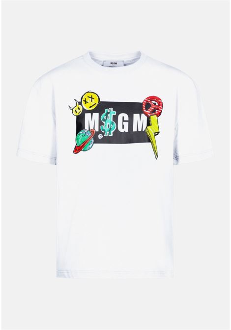 White casual t-shirt for boy with logo print MSGM | T-shirt | MS029506001