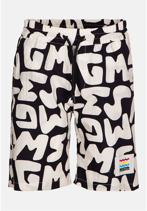 Shorts casual nero da bambino con logo all over MSGM | Shorts | MS029510200