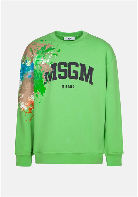 Green crewneck sweatshirt for boys with logo and painting print MSGM | MS029549902