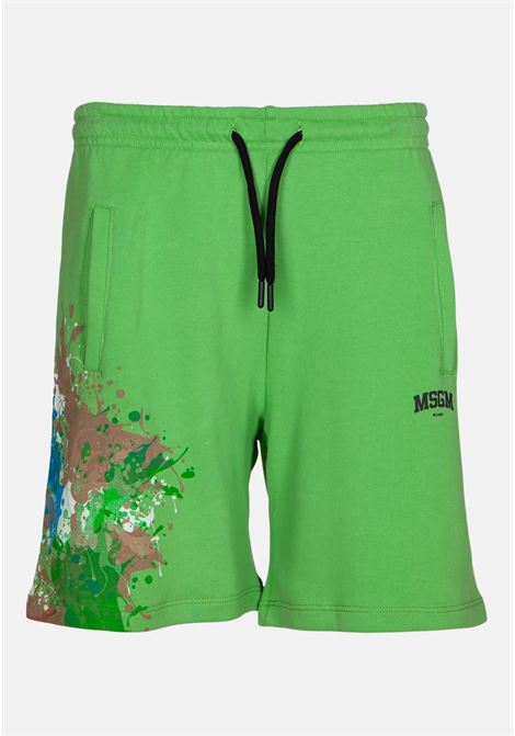 Shorts casual verde da bambino con stampa laterale MSGM | Shorts | MS029552902