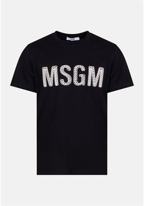 T-shirt casual  nera da bambino e bambina con stampa logo MSGM | T-shirt | MS029580110