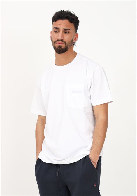 T-shirt casual bianca da uomo con taschino e patch logo NAPAPIJRI | T-shirt | NP0A4GBP00210021