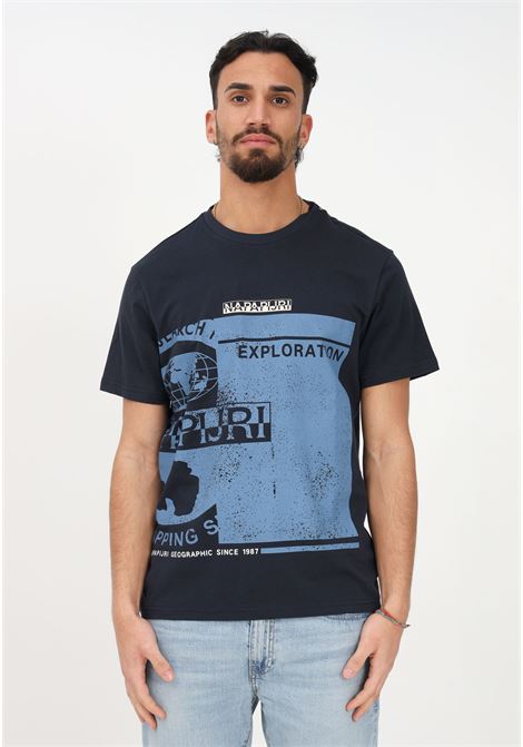 T-shirt casual blu da uomo con maxi stampa frontale e logo al centro NAPAPIJRI | T-shirt | NP0A4H2C17611761