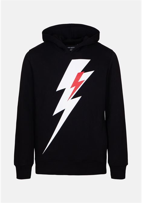 Black sweatshirt for boys and girls with hood and logo print NEIL BARRETT KIDS | Sweatshirt | 033574110