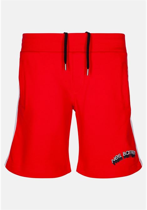 Shorts casual rosso da bambino con stampa logo e bande laterali NEIL BARRETT KIDS | Shorts | 033582040