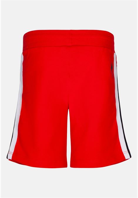 Red casual shorts for boy with logo print and side bands NEIL BARRETT KIDS | Shorts | 033582040