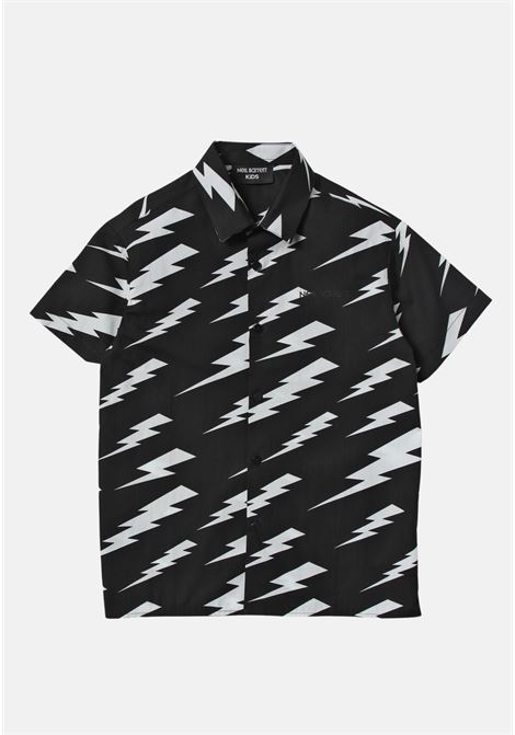 Black boy shirt with all-over Thunder Bolt print NEIL BARRETT KIDS | Shirt | 033592110