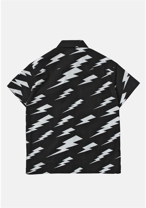 Black boy shirt with all-over Thunder Bolt print NEIL BARRETT KIDS | Shirt | 033592110