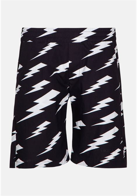 Casual black boy shorts with all-over satellit print NEIL BARRETT KIDS | Shorts | 033594110