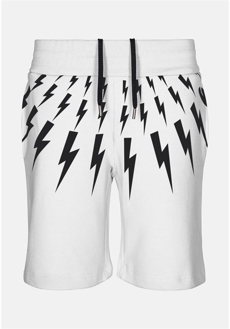 White casual shorts for boys with Thunder Bolt print NEIL BARRETT KIDS | Shorts | 033625001