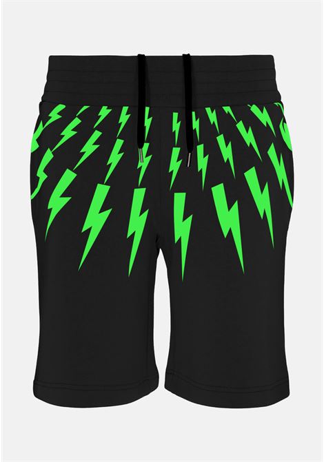 Black casual shorts for boys with Thunder Bolt print NEIL BARRETT KIDS | Shorts | 033625110-48