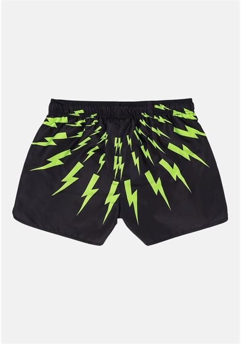Black boy swim shorts with Thunder Bolt print NEIL BARRETT KIDS | Beachwear | 033626110-48