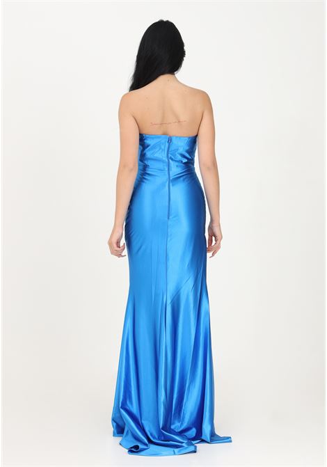 Women's light blue long dress in shiny satin NICOLETTA | Dress | NC1015BLUE