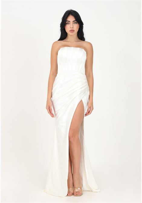 Women's white long dress in shiny satin NICOLETTA | Dress | NP165IVORY