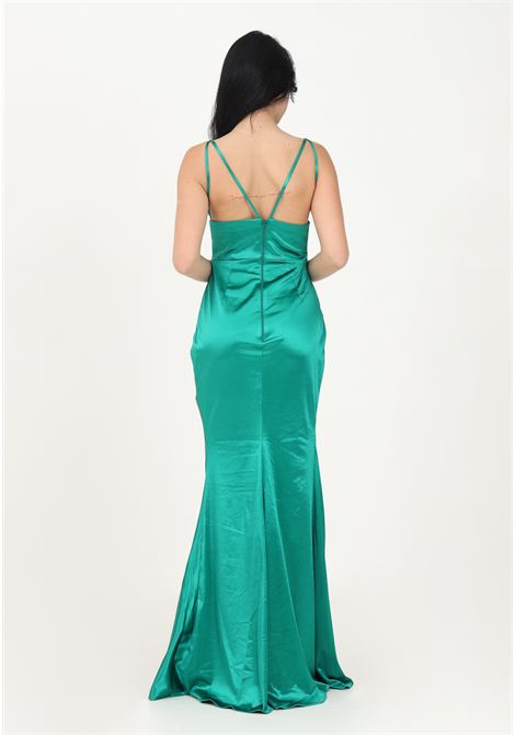 Long green women's dress in shiny satin NICOLETTA | Dress | NP166GREEN