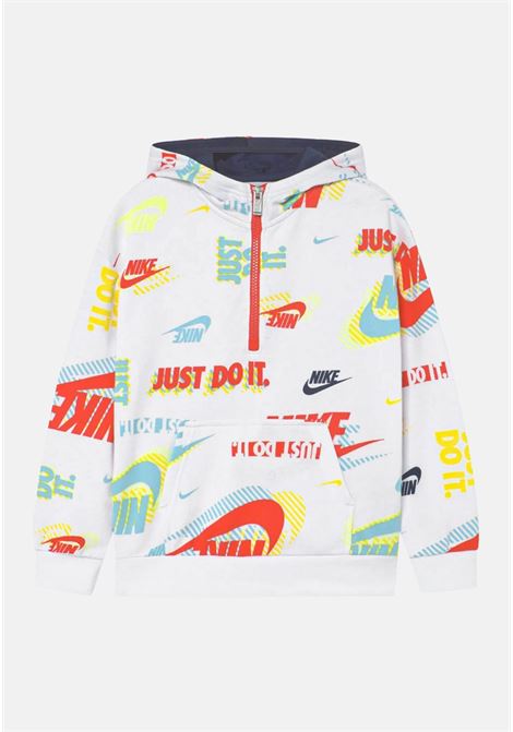White sweatshirt for boys and girls with hood and all over logo NIKE | 86K463001