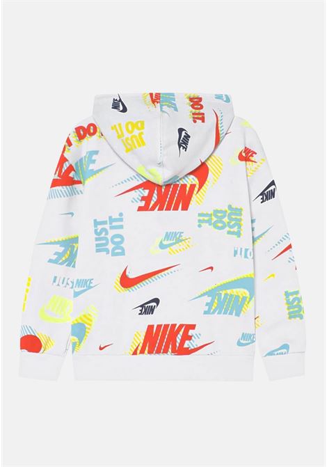White sweatshirt for boys and girls with hood and all over logo NIKE | Sweatshirt | 86K463001