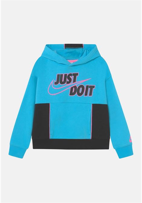 Light blue sweatshirt for boys and girls with hood and logo print NIKE | Sweatshirt | 86K508F85