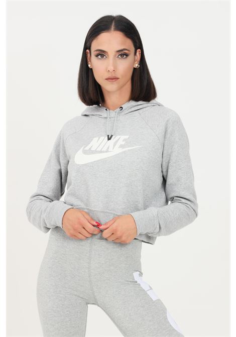 Grey women's sweatshirt by nike with hood, crop cut NIKE | CJ6327063