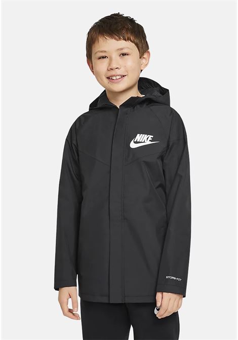 Black hooded jacket for boys with logo print NIKE | Jacket | DM8128010