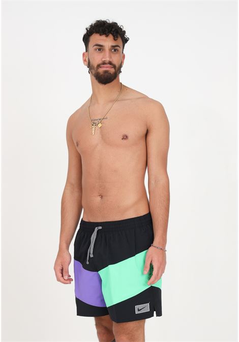 Shorts mare nero da uomo con motivo a blocchi di colori e logo NIKE | Beachwear | NESSD507001