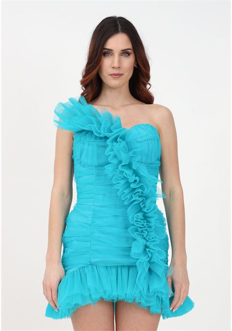 Turquoise short dress for women in tulle ODI ET AMO | A043X1TURCHESE