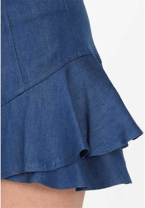 Shorts casual in denim blu da donna con rouche e bottoni gioiello ODI ET AMO | Shorts | A090X1BLUE DENIM
