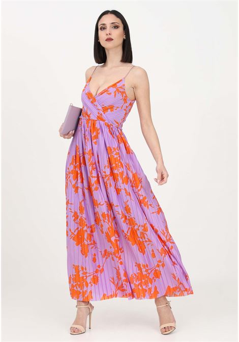 Long lilac women's dress with pleated pattern and contrasting print ONLY | 15207351PURPLE ROSE