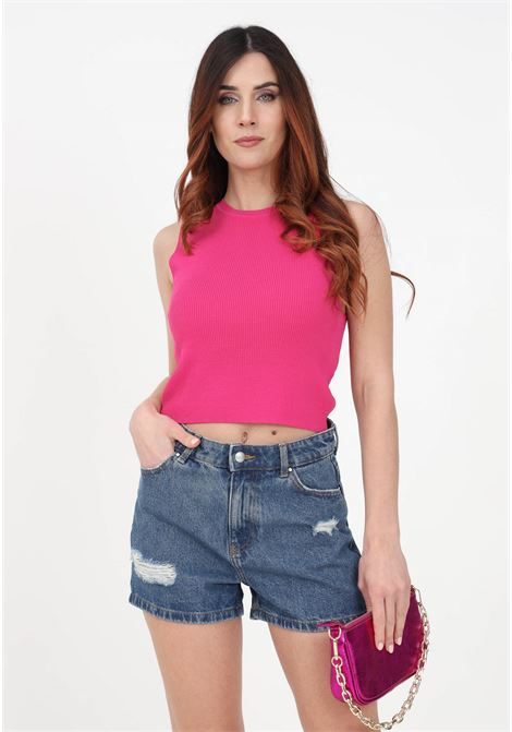 Casual fuchsia top for women with ribbed knit ONLY | Top | 15255533VERY BERRY