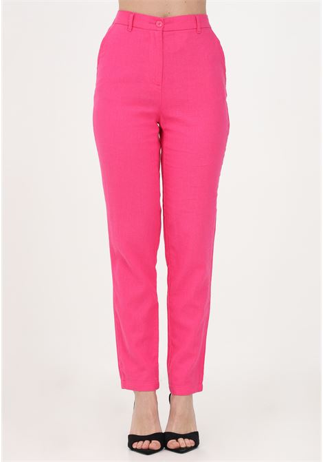 Elegant fuchsia linen trousers for women ONLY | Pants | 15278713PINK YARROW