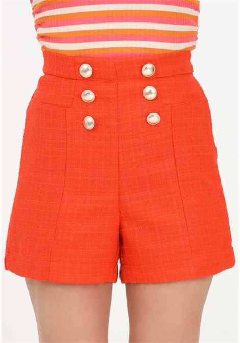 Women's orange casual shorts with double button line ONLY | Shorts | 15279596CHERRY TOMATO