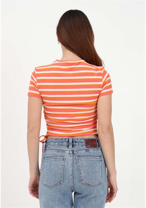 Women?s multicolor casual t-shirt with striped pattern and laces on the bottom ONLY | T-shirt | 15284982FLAME