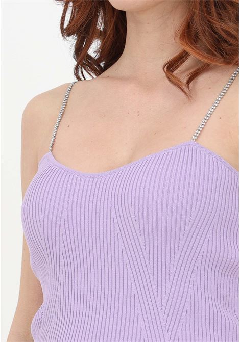 Women's lilac casual top with straps embellished with rhinestones ONLY | Top | 15287275PURPLE ROSE