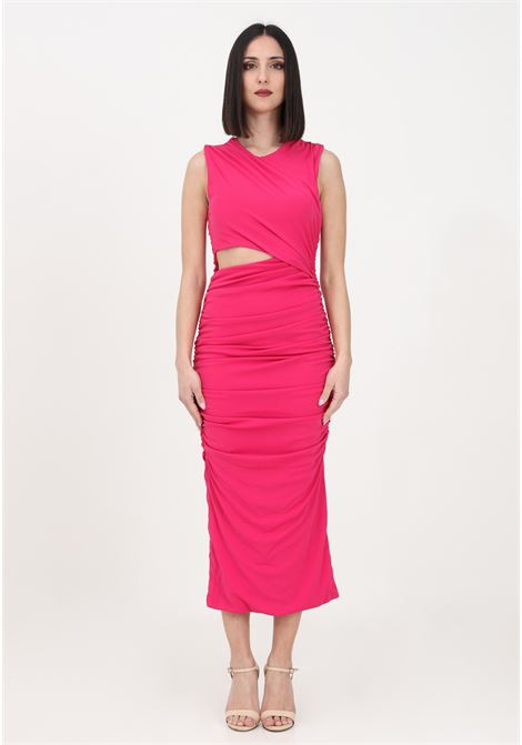 Women's fuchsia midi dress with side cut-out detail and drapes ONLY | Dress | 15289462FUCHSIA PURPLE