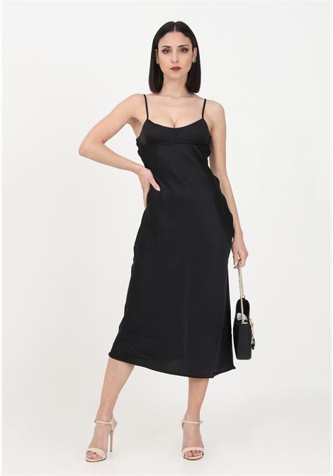 Women's black midi dress in shiny satin ONLY | Dress | 15292687BLACK