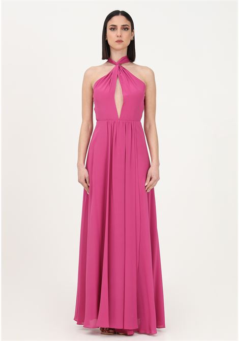 Long fuchsia dress for women with knotted neckline and cut-out detail on the back PATRIZIA PEPE | 2A2522/A156M447