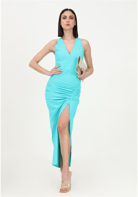 Women's teal long dress with side drape PATRIZIA PEPE | Dress | 2A2551/JZ26G550