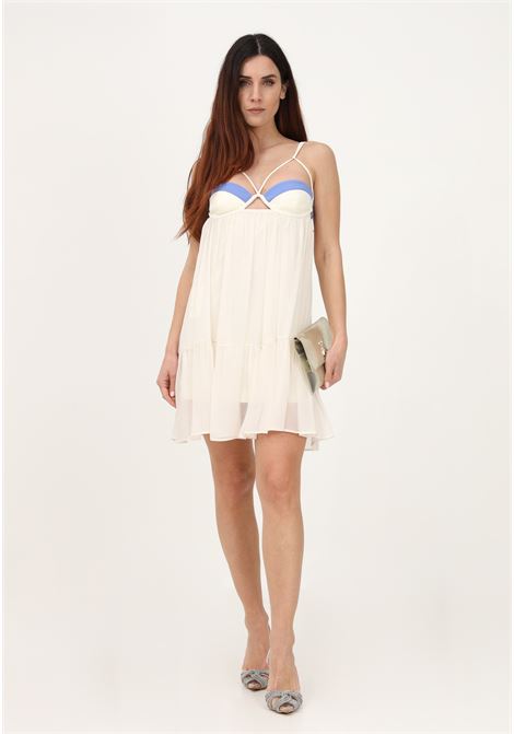 Short cream dress for women with back neckline and fenced breast PATRIZIA PEPE | Dress | 2A2556/A060W347