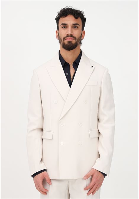 Elegant beige double-breasted jacket for men PATRIZIA PEPE | Blazer | 5S0744/A087W337
