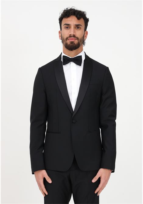 Elegant black men's jacket with satin lapel PATRIZIA PEPE | Blazer | 5SA661/A1WKJ2W2