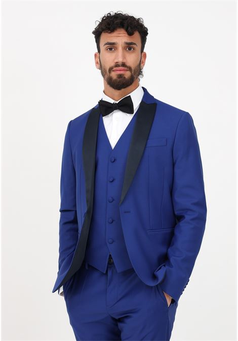 Elegant blue men's jacket with contrasting satin lapel PATRIZIA PEPE | Blazer | 5SA661/A1WKJ3F7
