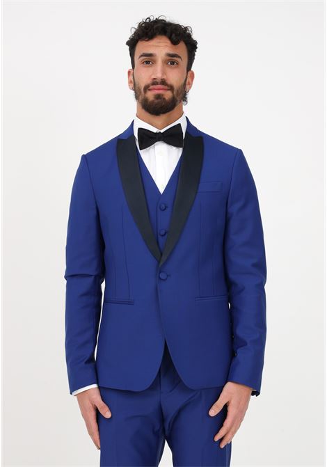 Giacca elegante blu da uomo con rever in raso a contrasto PATRIZIA PEPE | Giacche | 5SA661/A1WKJ3F7