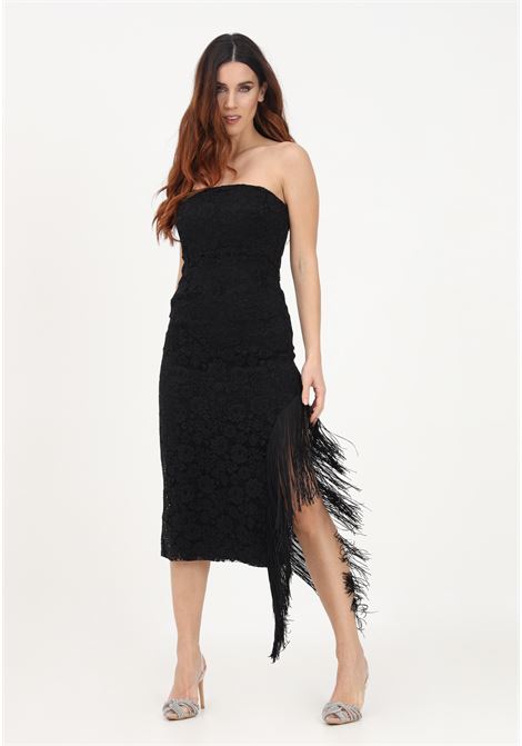 Women's black midi dress with lace and fringes PINKO | 100093-A0GVZ99