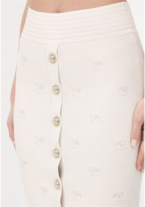 Women's beige midi skirt with allover embroidered Love Birds logo PINKO | Skirt | 100144-A0HWC21