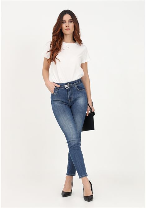 Women's denim jeans with Love Birds Diamond Cut buckle strap PINKO | Jeans | 100161-A0GCPJU