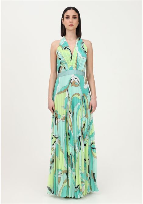 Long water green dress for women with all over print and pleated pattern PINKO | Dress | 100403-A0H7SC3