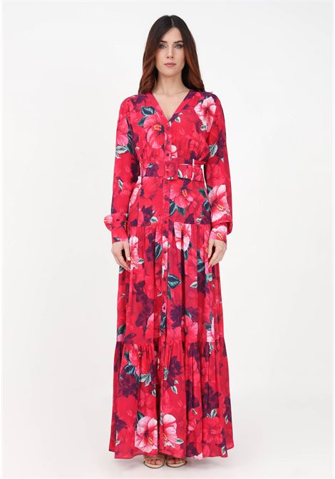 Long fuchsia shirt dress for women with floral pattern PINKO | Dress | 100520-A0JIYN3