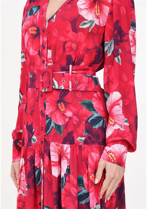 Long fuchsia shirt dress for women with floral pattern PINKO | Dress | 100520-A0JIYN3